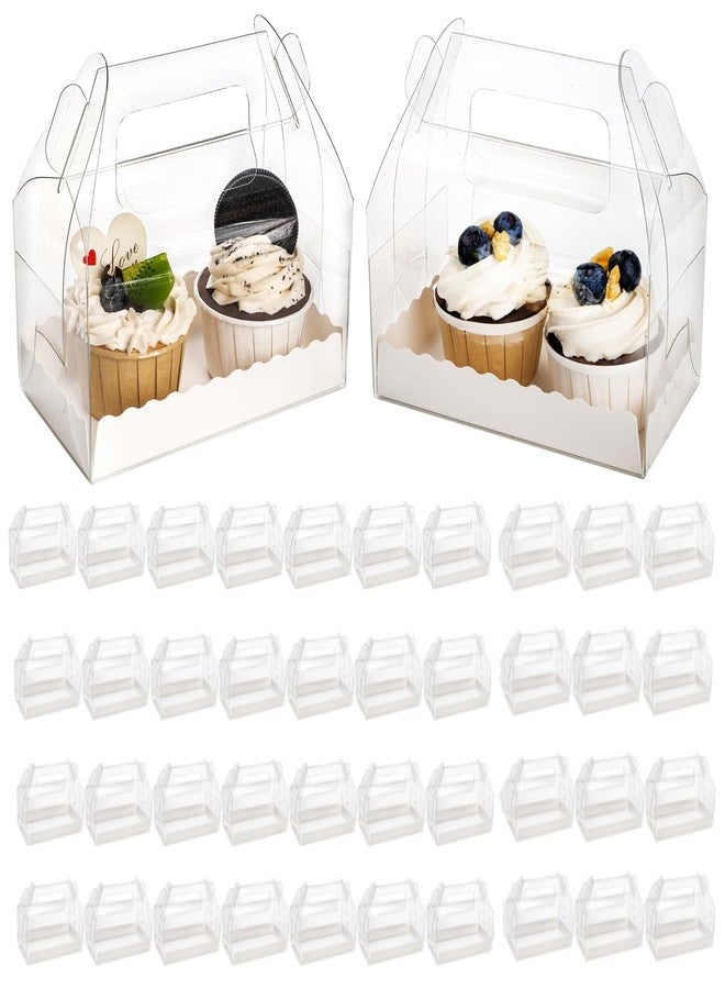 Nagpew 40 Pack Clear Gable Bakery Gift Box, Candy Treat Boxes with Handle, Party Favor Treat Dessert Cookies Container for Birthday Wedding Baby Shower, 6.4''L x 3.5''W x 3.3''H - Image 1